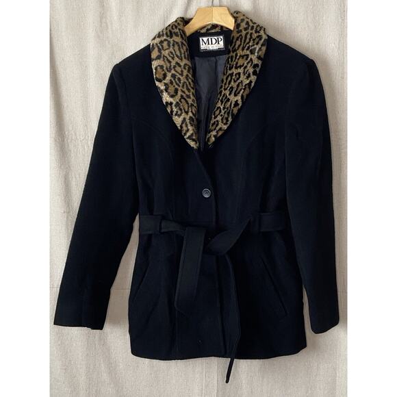 VTG Mario De Pinto Leopard Faux Fur Mob Wife Wool Blend Jacket Size M Classic - Picture 1 of 9